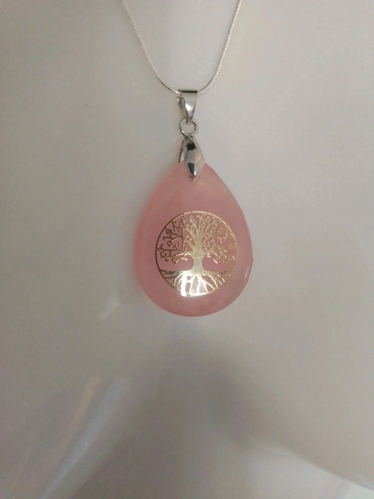 Colar de quartzo rosa e árvore da vida dourada – photo 2